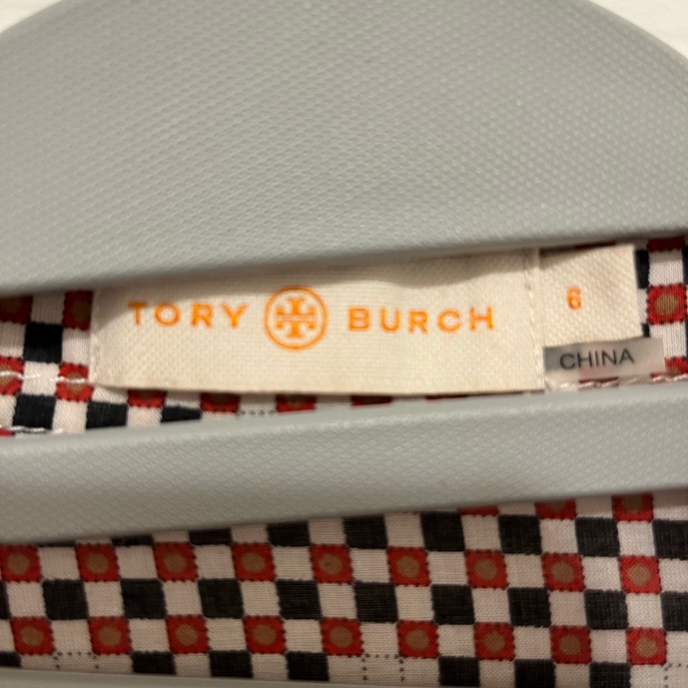 NWOT TORY BURCH Blouse Size 6 Checker Board Print Roll Tab Sleeve. - Picture 7 of 9
